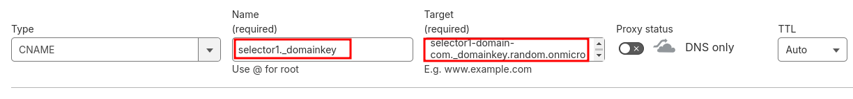 DNS management page adding DKIM record